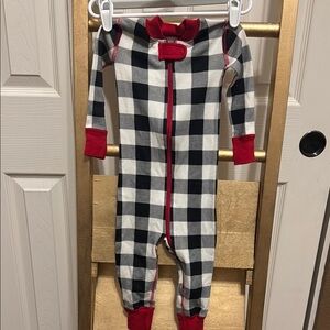 Hanna Andersson Black and White Footies with Buffalo Check Pattern